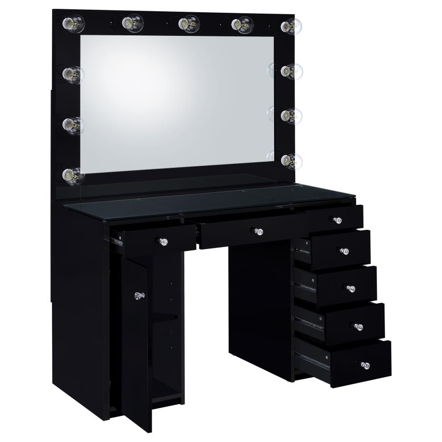 (image for) Acena 7-drawer Vanity Set with Lighting Black High Gloss