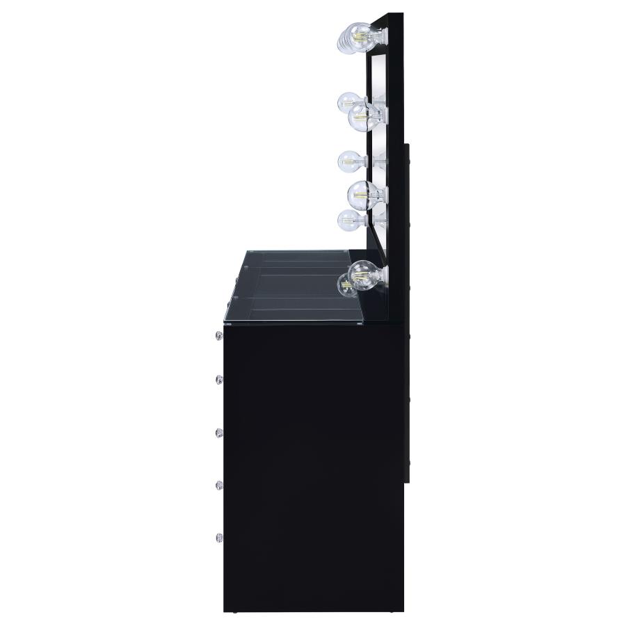 (image for) Acena 7-drawer Vanity Set with Lighting Black High Gloss