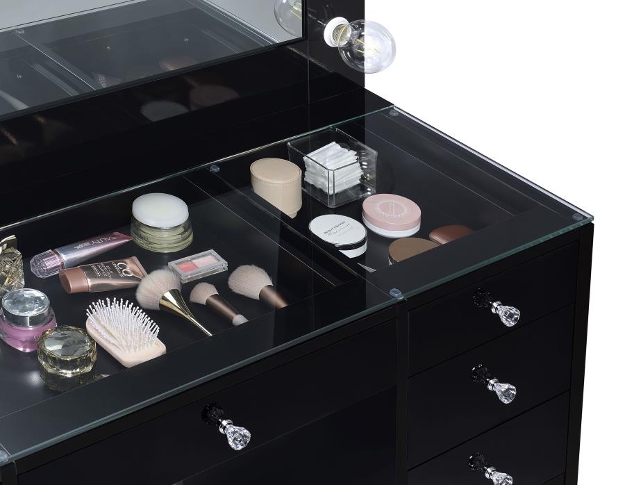 (image for) Acena 7-drawer Vanity Set with Lighting Black High Gloss