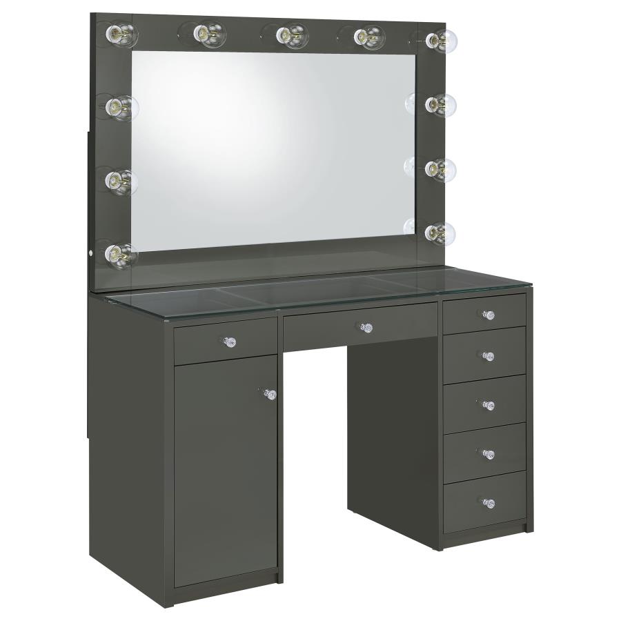 (image for) Acena 7-drawer Vanity Set with Lighting Grey High Gloss - Click Image to Close