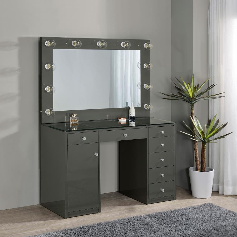 (image for) Acena 7-drawer Vanity Set with Lighting Grey High Gloss