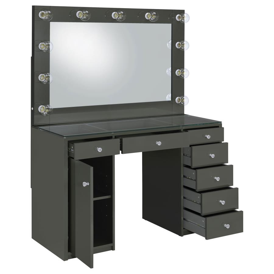 (image for) Acena 7-drawer Vanity Set with Lighting Grey High Gloss