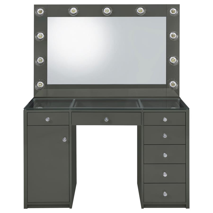 (image for) Acena 7-drawer Vanity Set with Lighting Grey High Gloss