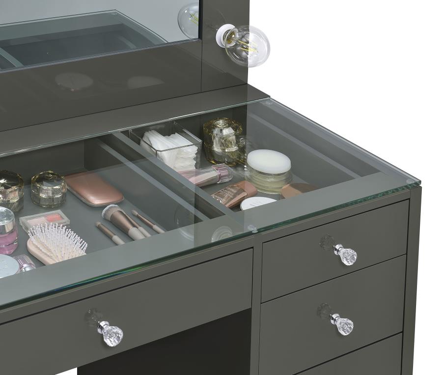 (image for) Acena 7-drawer Vanity Set with Lighting Grey High Gloss