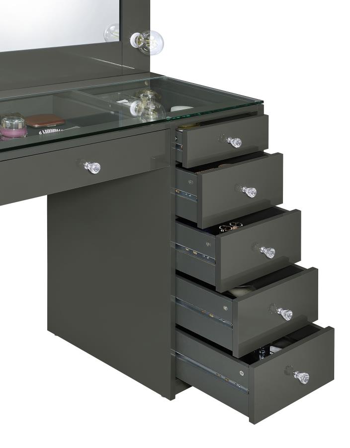 (image for) Acena 7-drawer Vanity Set with Lighting Grey High Gloss