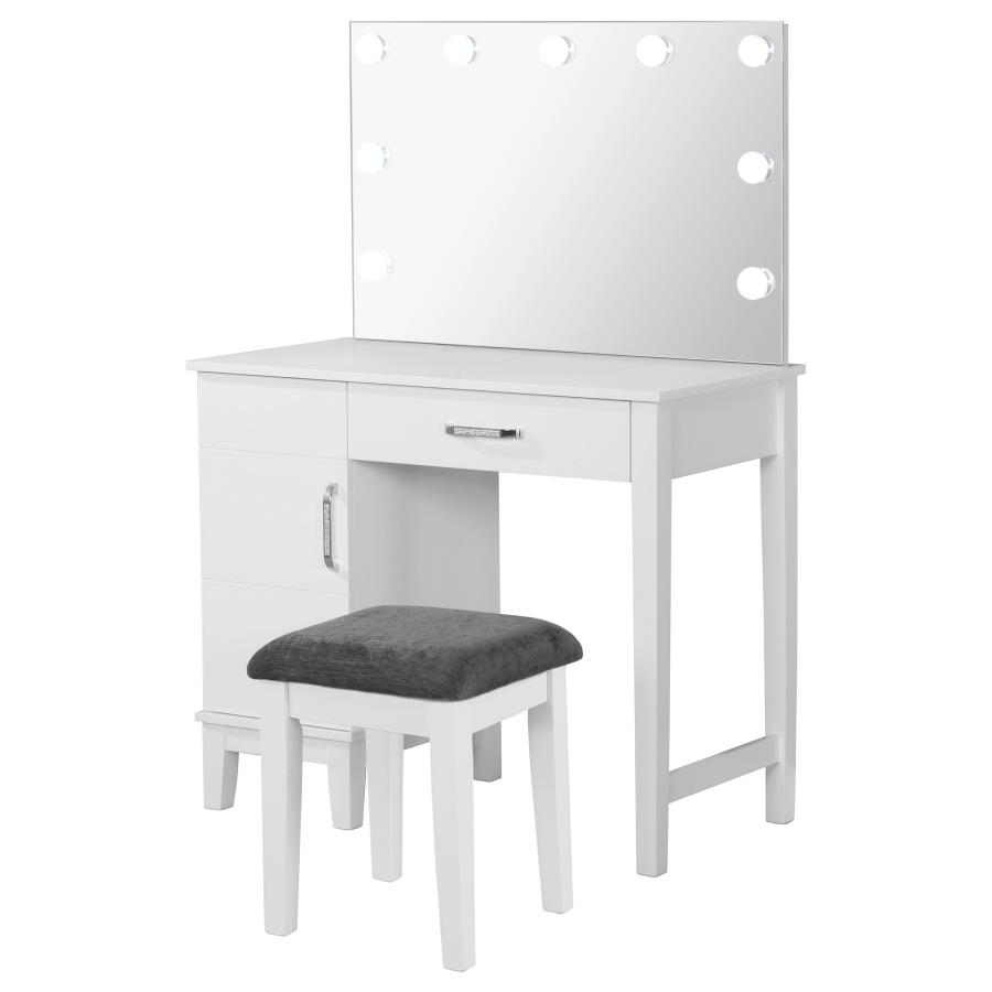 (image for) Elijah Vanity Set with Lighting & Stool White and Dark Grey