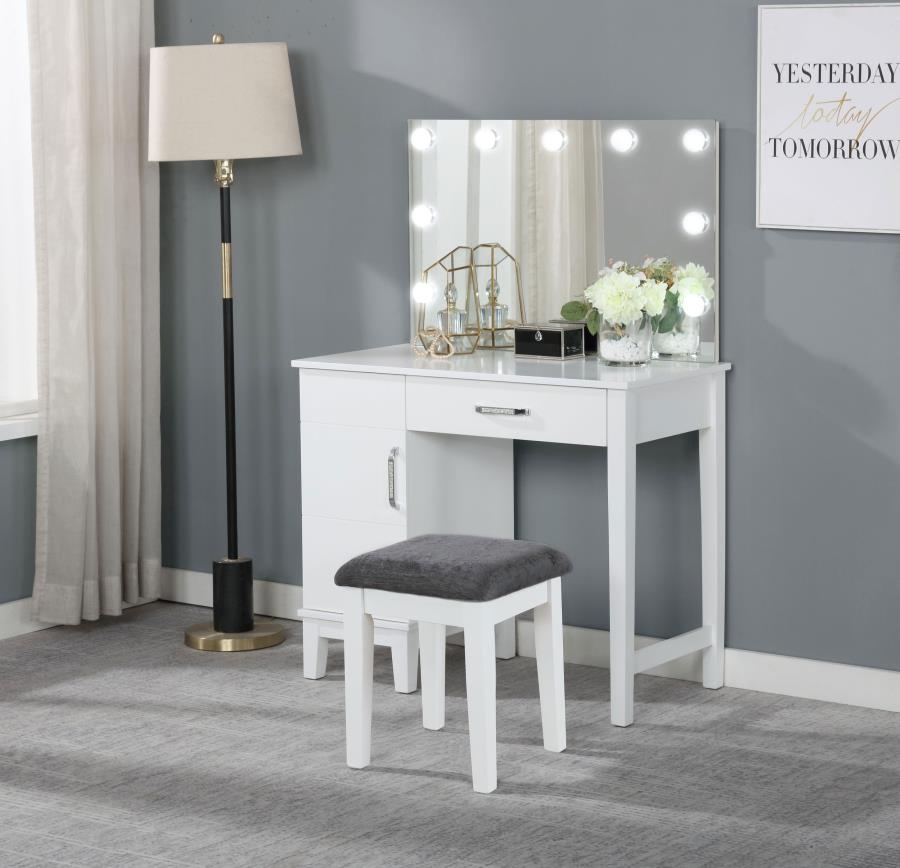 (image for) Elijah Vanity Set with Lighting & Stool White and Dark Grey