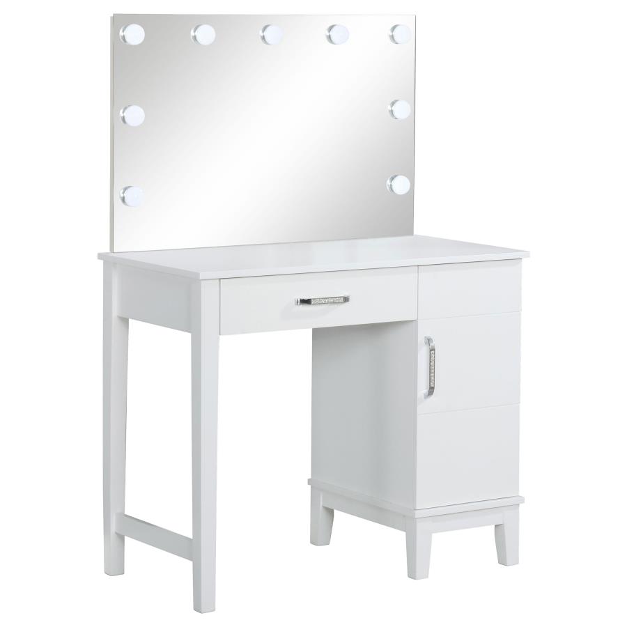 (image for) Elijah Vanity Set with Lighting & Stool White and Dark Grey