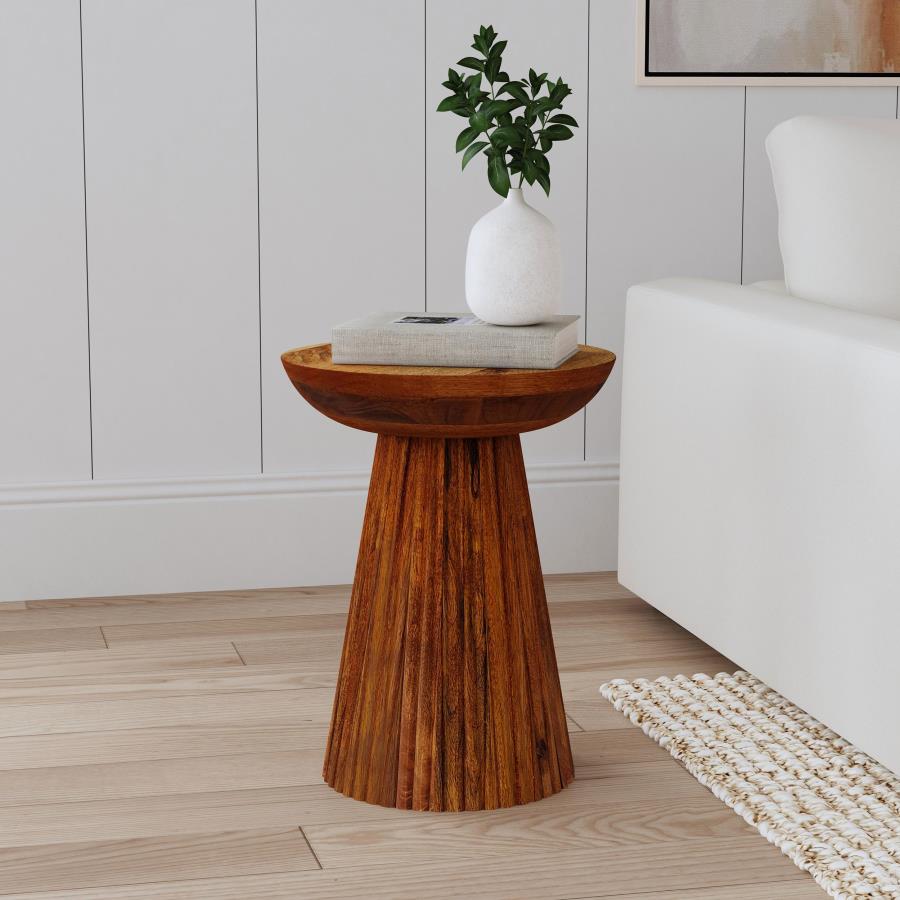 (image for) Aureo Round Solid Wood Accent Side Table Wild Honey