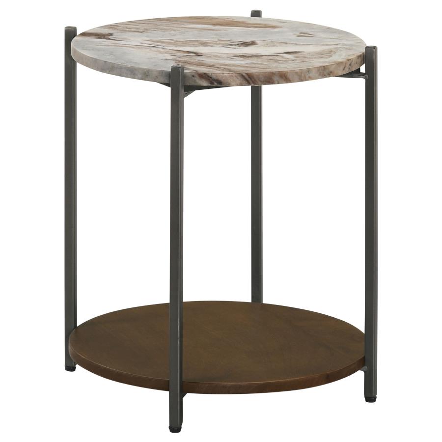 (image for) Noemie Round Marble Top Accent Side Table White and Gunmetal - Click Image to Close