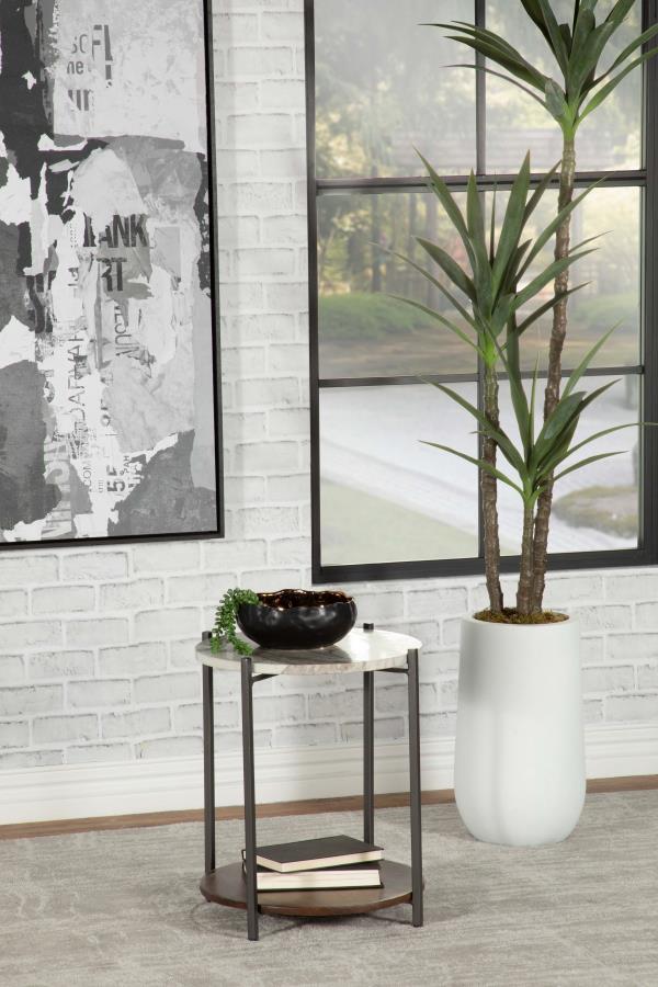 (image for) Noemie Round Marble Top Accent Side Table White and Gunmetal