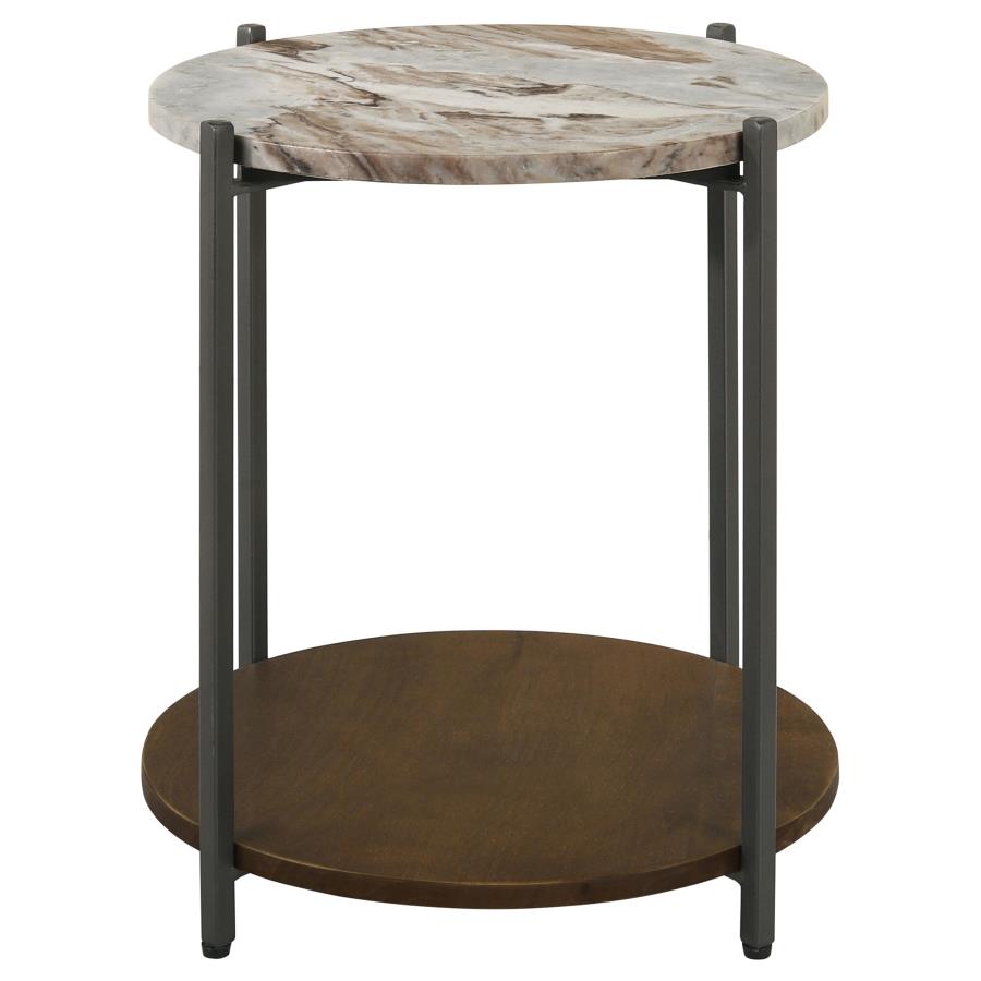 (image for) Noemie Round Marble Top Accent Side Table White and Gunmetal