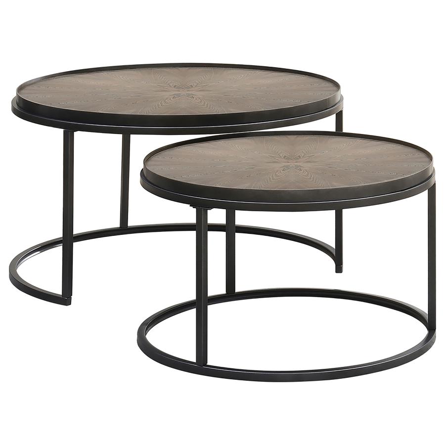 (image for) Rodrigo 2-piece Round Wood Nesting Table Set Weathered Elm