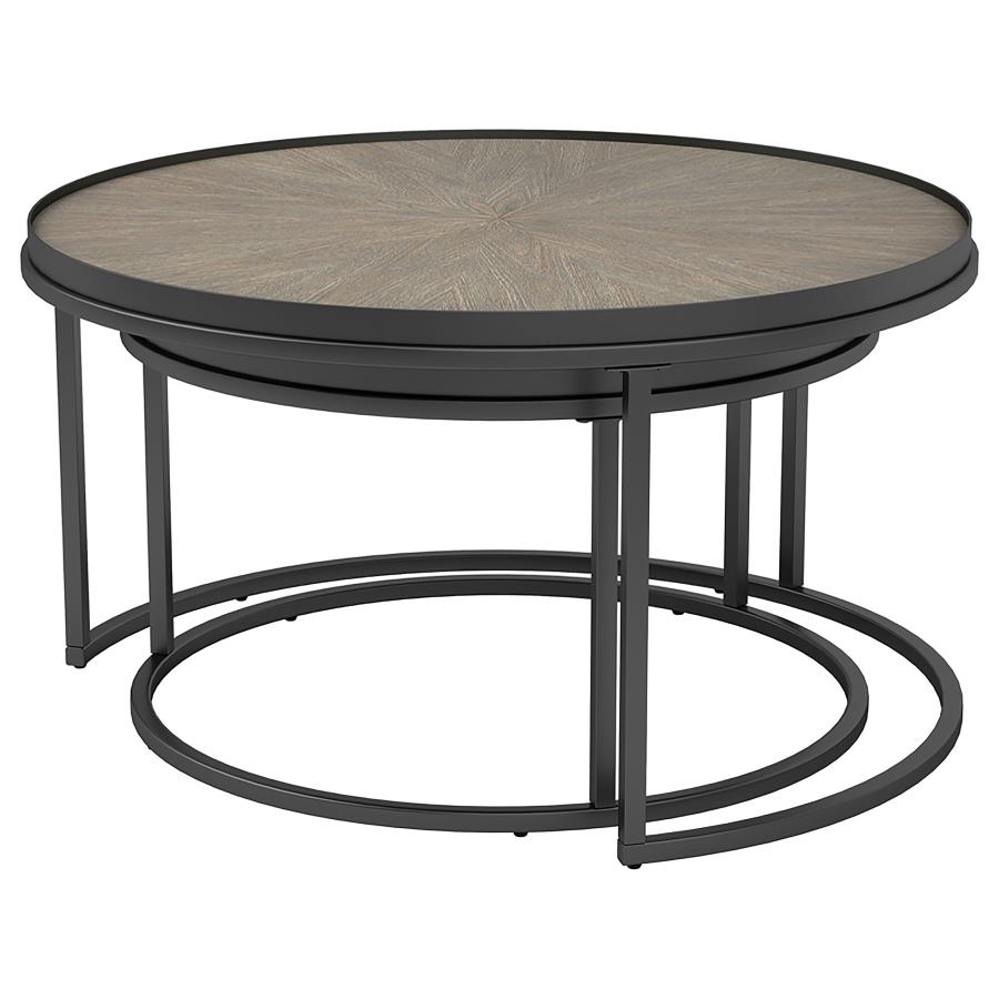 (image for) Rodrigo 2-piece Round Wood Nesting Table Set Weathered Elm