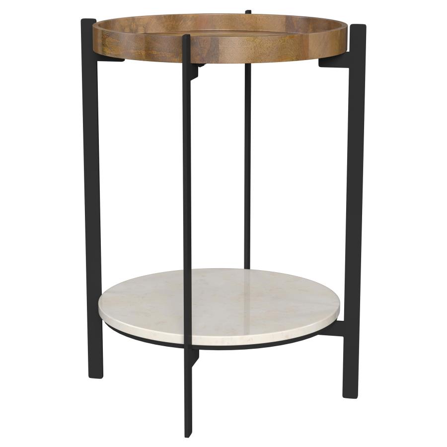 (image for) Adhvik Round Side Table with Marble Shelf Natural and Black