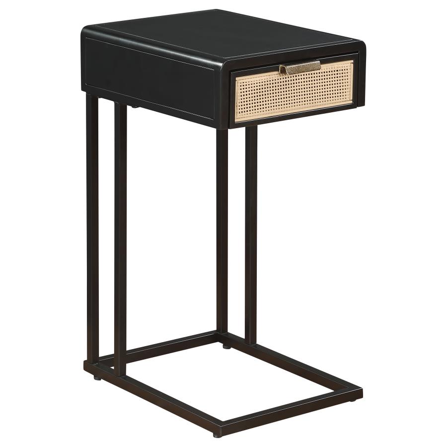 (image for) Amherst 1-drawer Radio Weave Cane Metal Side Table Black