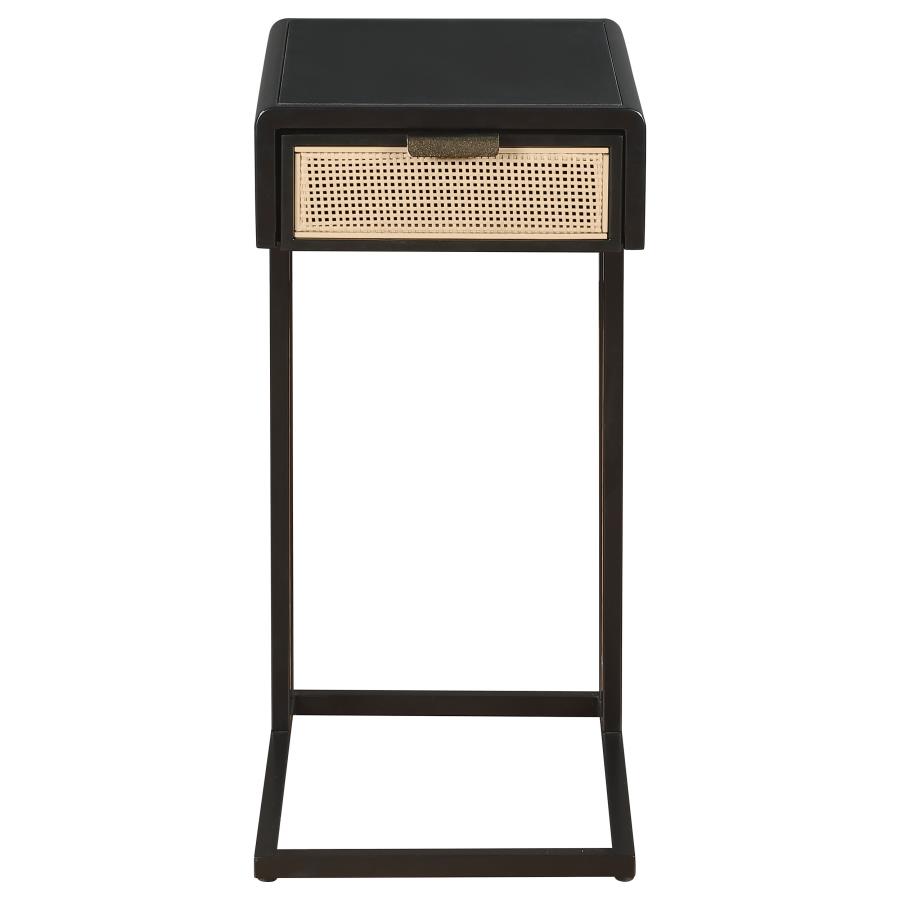 (image for) Amherst 1-drawer Radio Weave Cane Metal Side Table Black