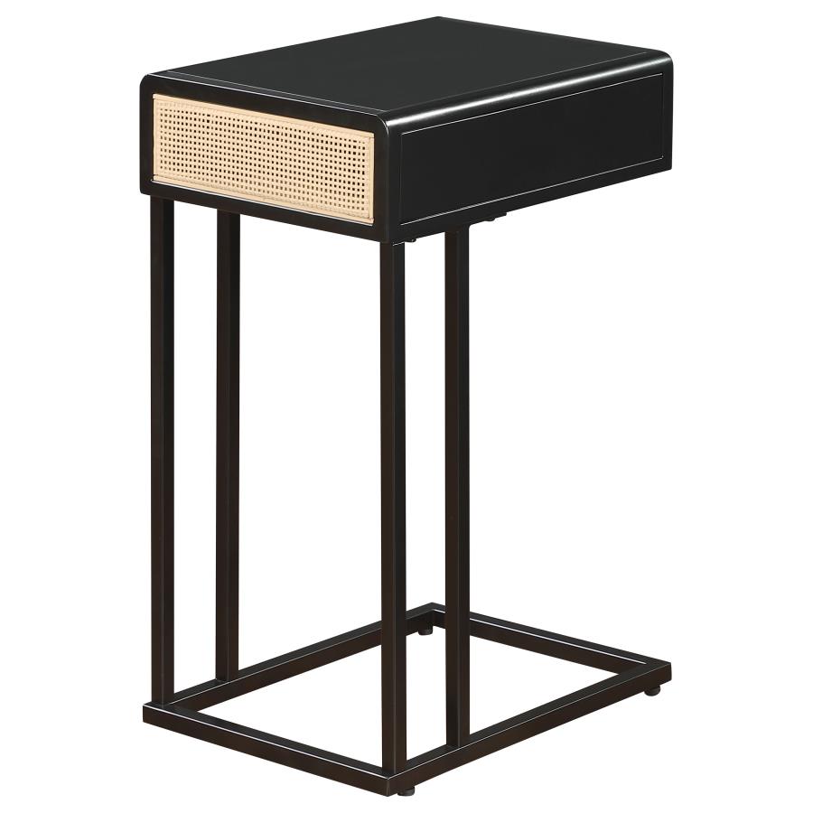 (image for) Amherst 1-drawer Radio Weave Cane Metal Side Table Black