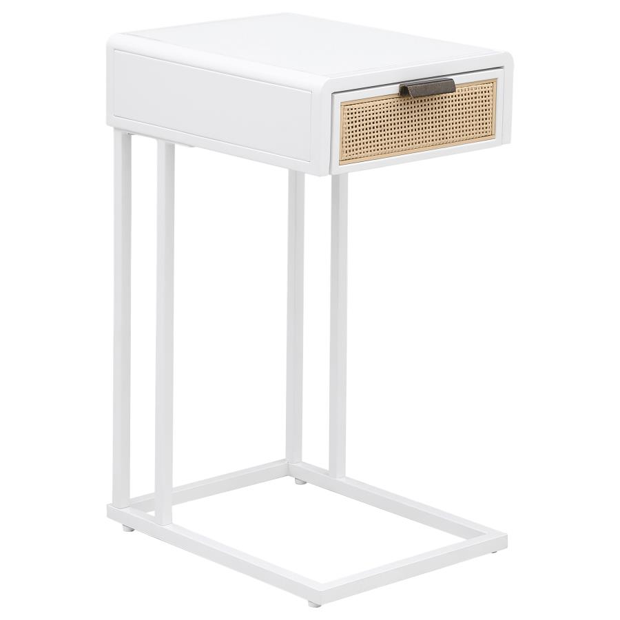 (image for) Amherst 1-drawer Radio Weave Cane Metal Side Table White - Click Image to Close