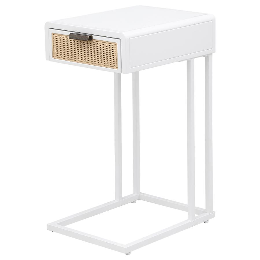 (image for) Amherst 1-drawer Radio Weave Cane Metal Side Table White