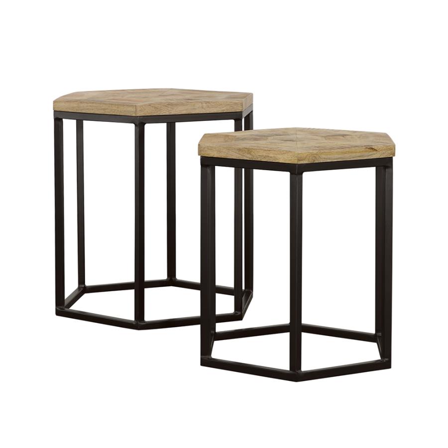 (image for) Adger 2-piece Hexagonal Nesting Tables Natural and Black