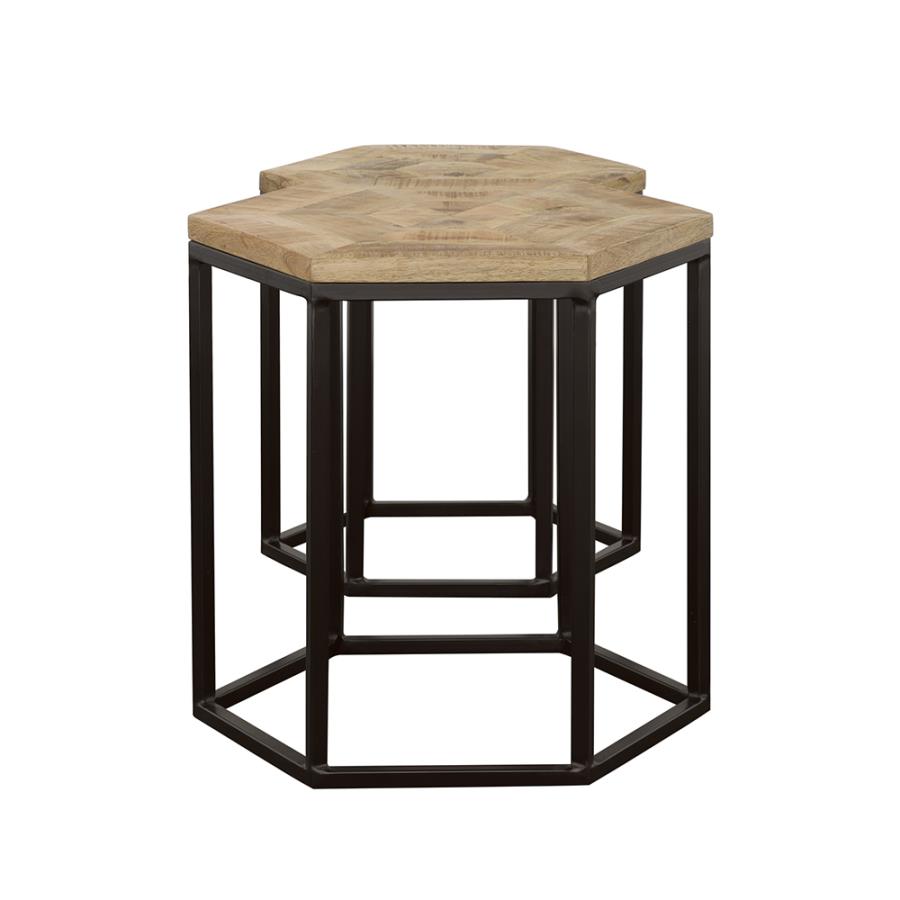 (image for) Adger 2-piece Hexagonal Nesting Tables Natural and Black