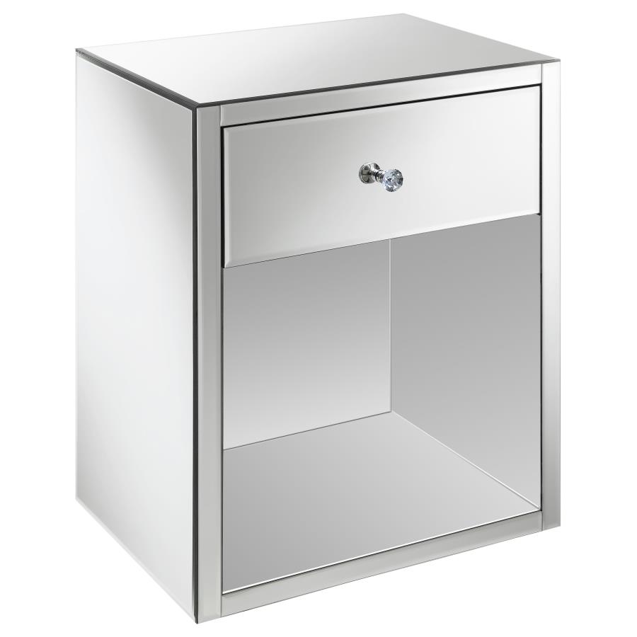 (image for) Coquette 1-drawer Mirrored Accent Side Table Silver - Click Image to Close