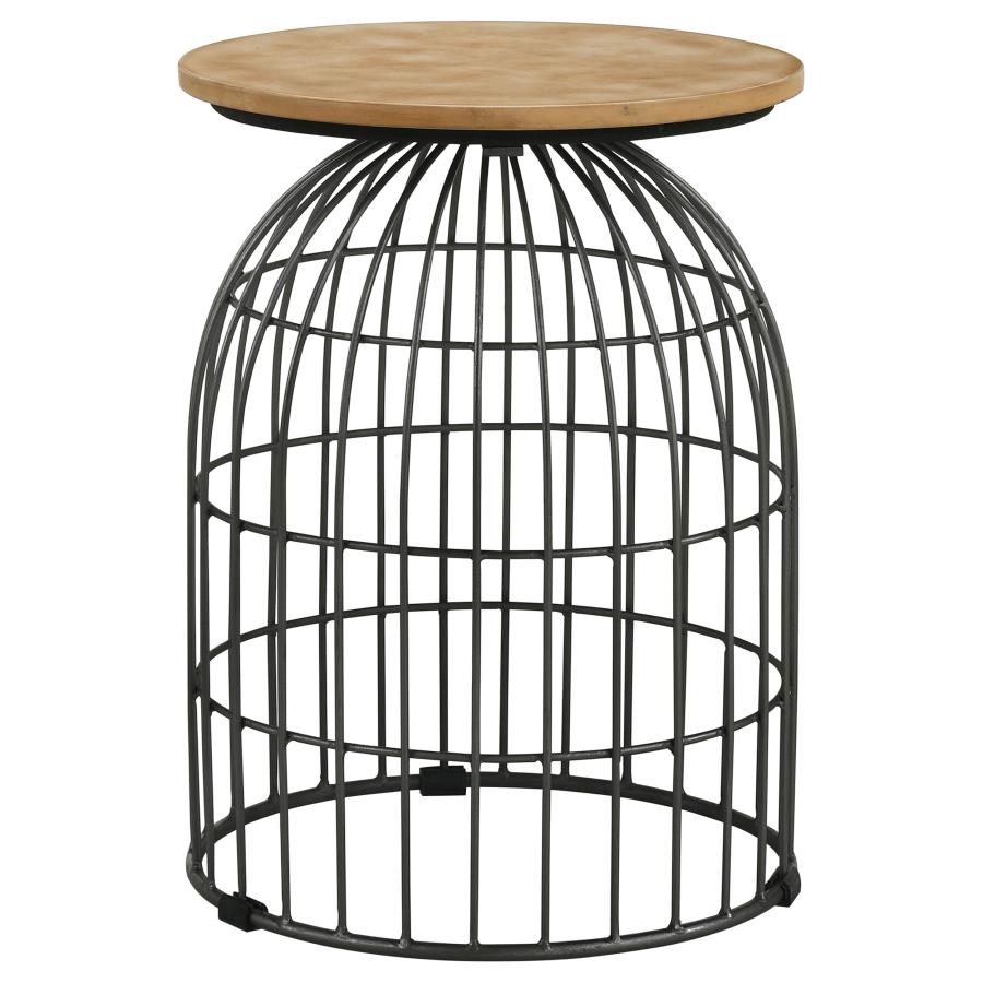 (image for) Bernardo Round Wire Frame Side Table Natural and Gunmetal