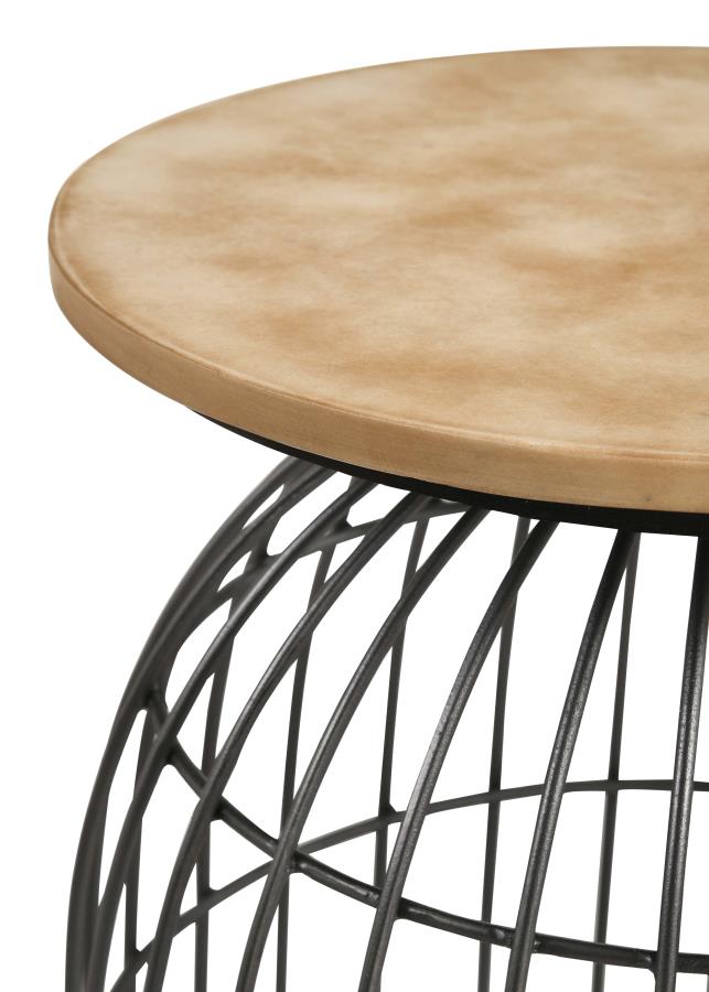 (image for) Bernardo Round Wire Frame Side Table Natural and Gunmetal