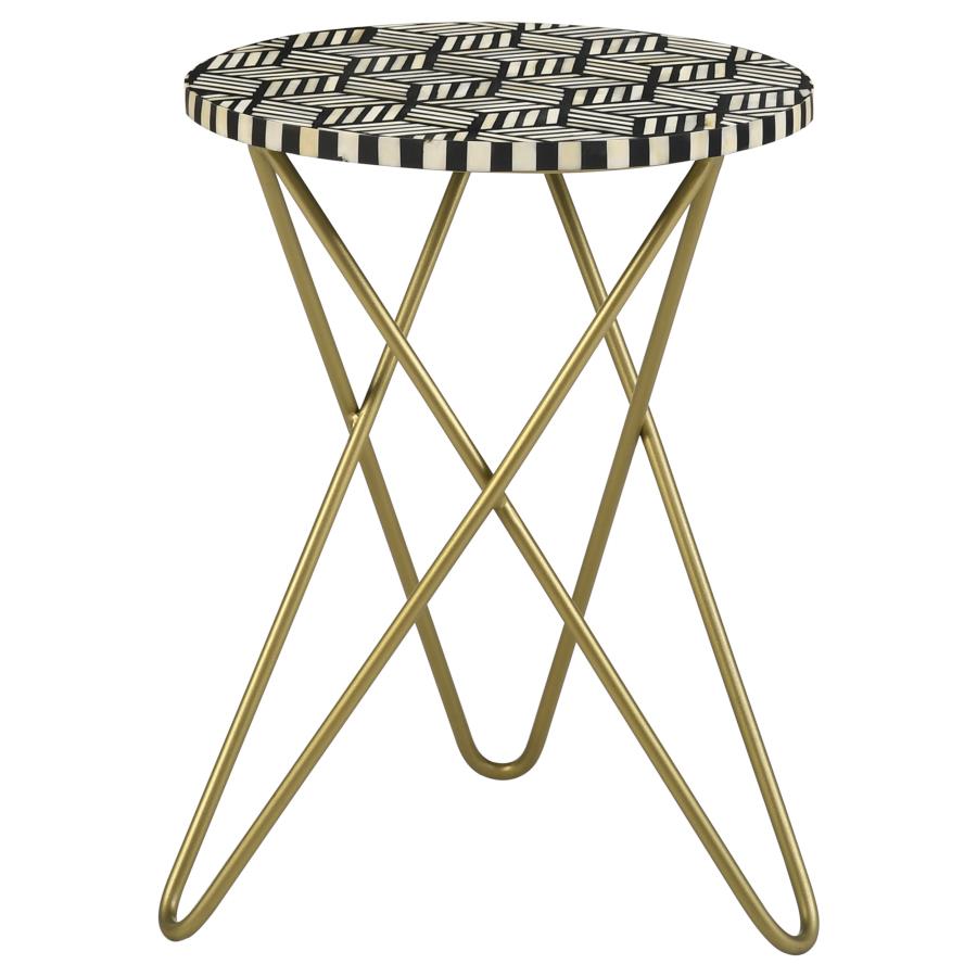 (image for) Xenia Round Bone Inlay Accent Side Table White and Gold - Click Image to Close