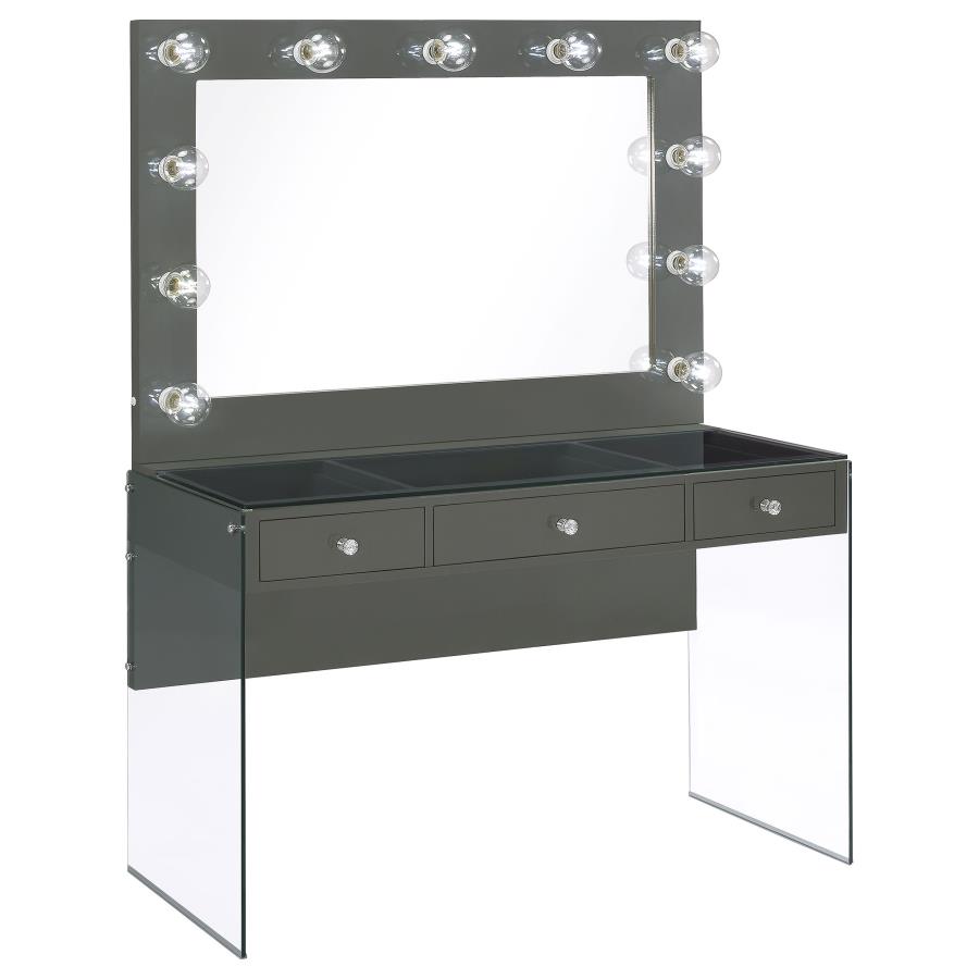 (image for) Afshan 3-drawer Vanity Set with Lighting Grey High Gloss - Click Image to Close