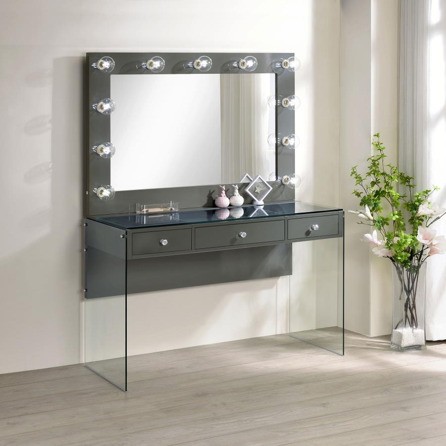 (image for) Afshan 3-drawer Vanity Set with Lighting Grey High Gloss