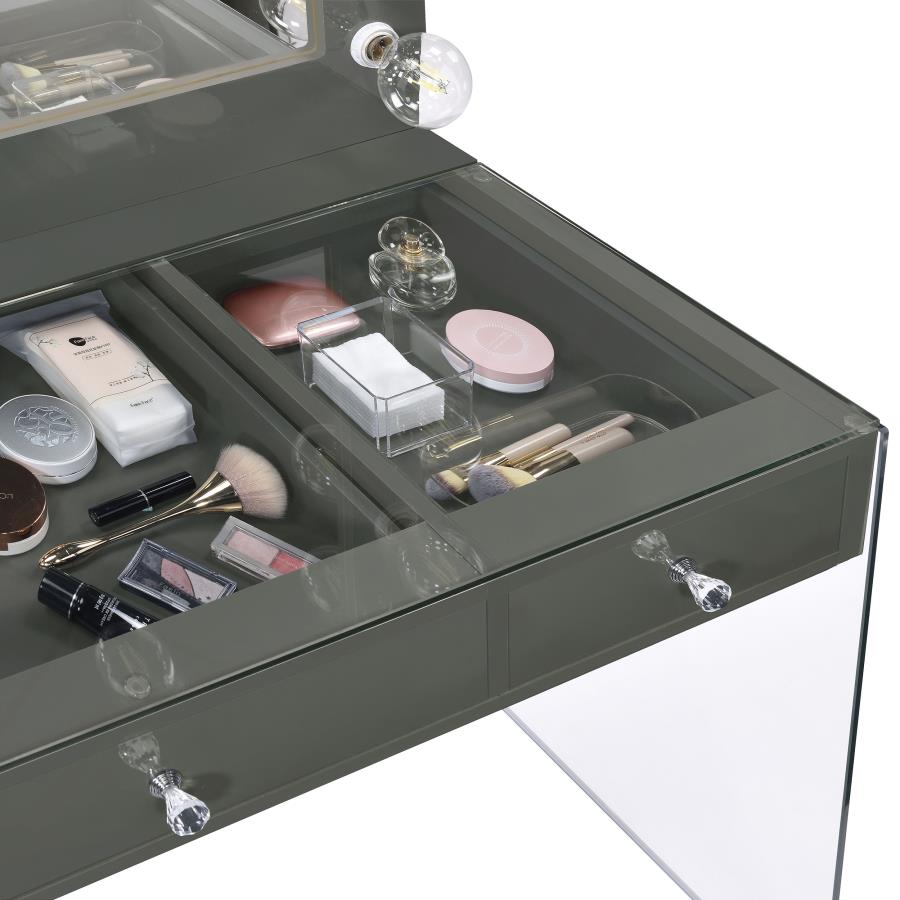 (image for) Afshan 3-drawer Vanity Set with Lighting Grey High Gloss