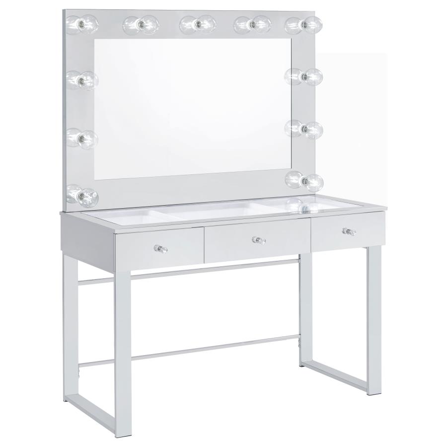 (image for) Umbridge 3-drawer Vanity Set with Lighting Chrome and White - Click Image to Close