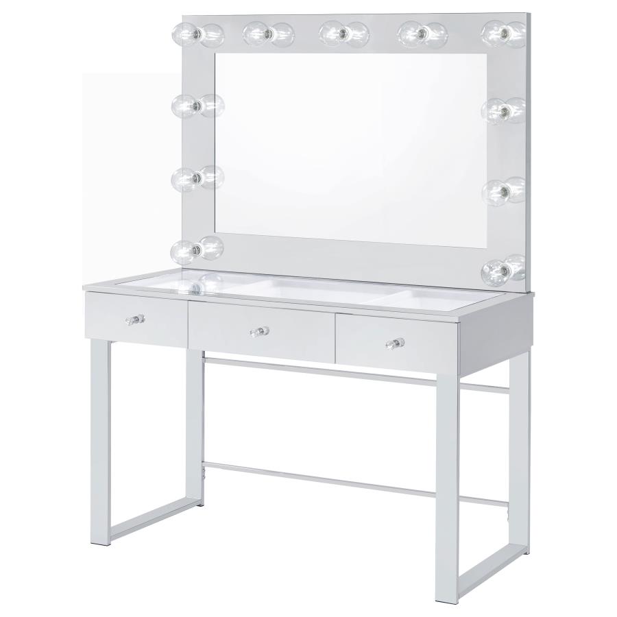 (image for) Umbridge 3-drawer Vanity Set with Lighting Chrome and White