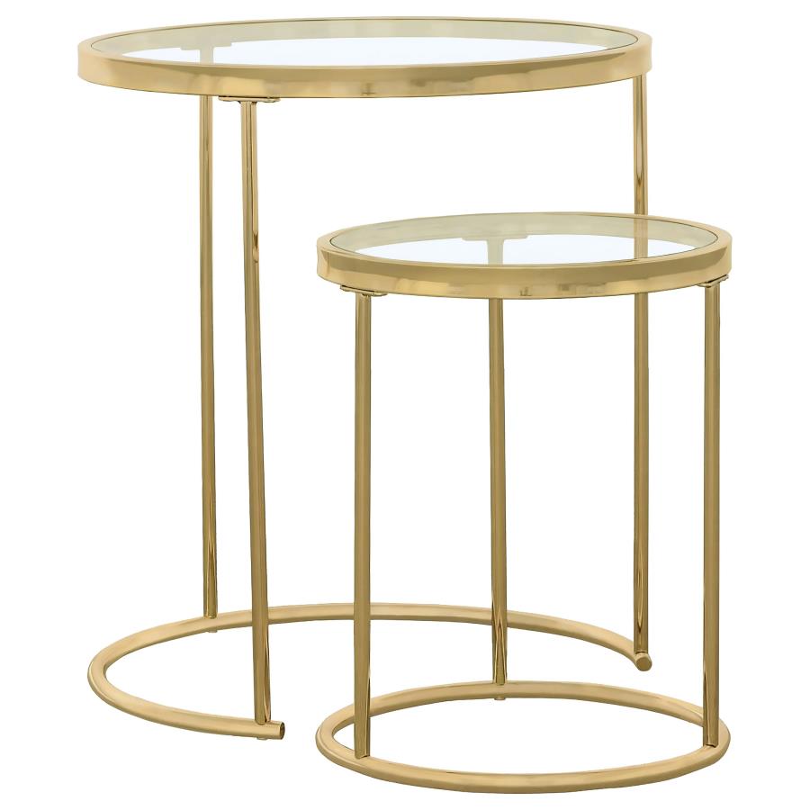 (image for) Maylin 2-piece Round Glass Top Nesting Table Set Gold