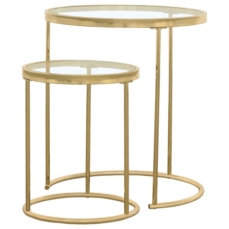 (image for) Maylin 2-piece Round Glass Top Nesting Table Set Gold