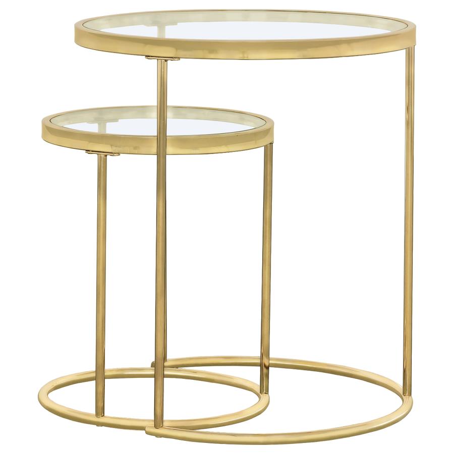 (image for) Maylin 2-piece Round Glass Top Nesting Table Set Gold