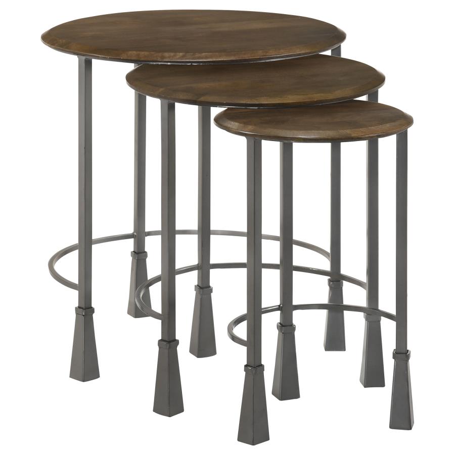 (image for) Deja 3-piece Round Nesting Table Set Natural and Gunmetal - Click Image to Close