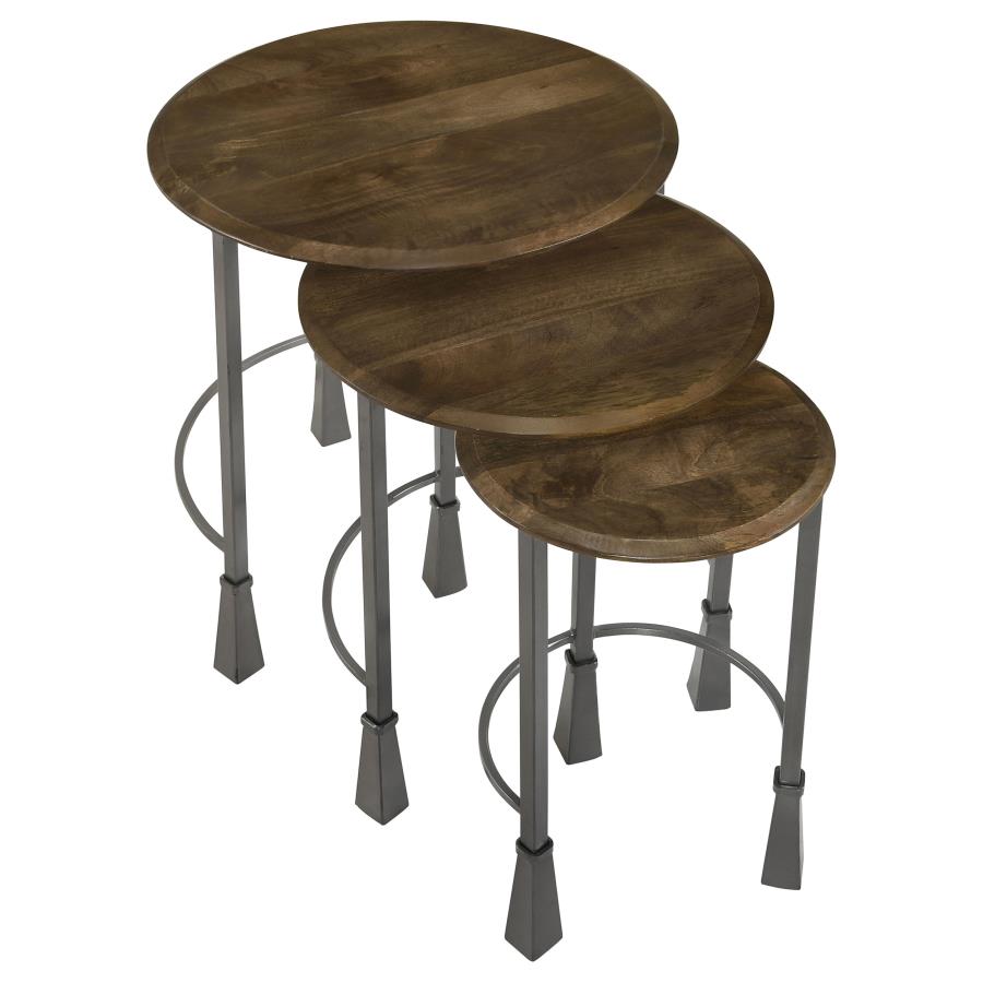 (image for) Deja 3-piece Round Nesting Table Set Natural and Gunmetal