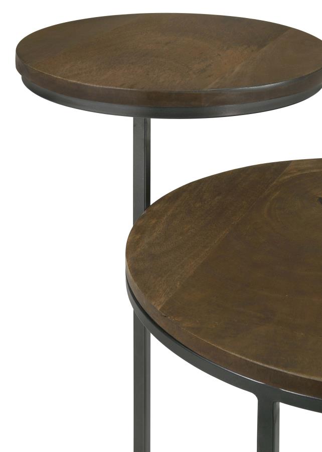 (image for) Yael Round Mango Wood Accent Side Table Natural and Gunmetal