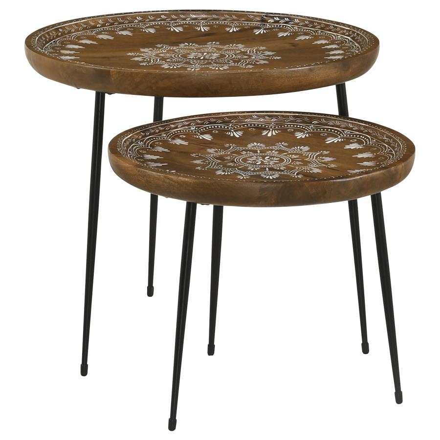 (image for) Nuala 2-piece Round Mango Wood Nesting Tables Honey - Click Image to Close