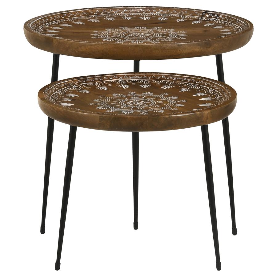 (image for) Nuala 2-piece Round Mango Wood Nesting Tables Honey