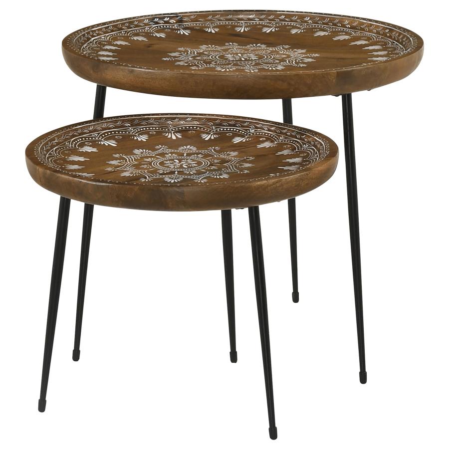 (image for) Nuala 2-piece Round Mango Wood Nesting Tables Honey