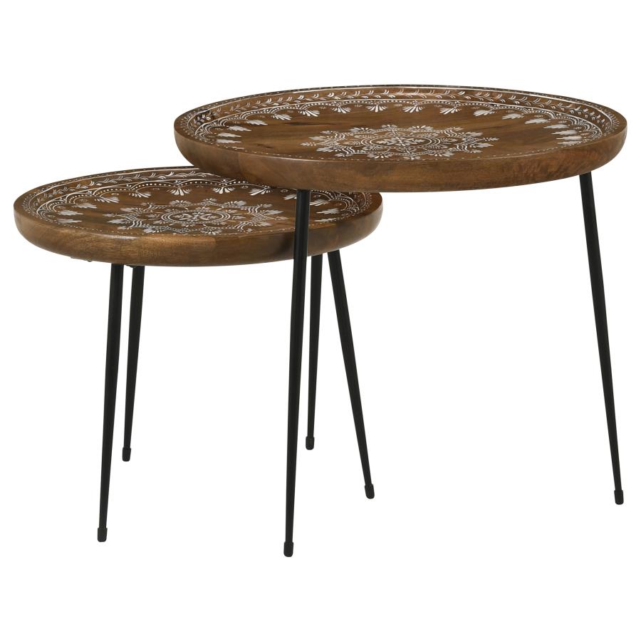 (image for) Nuala 2-piece Round Mango Wood Nesting Tables Honey