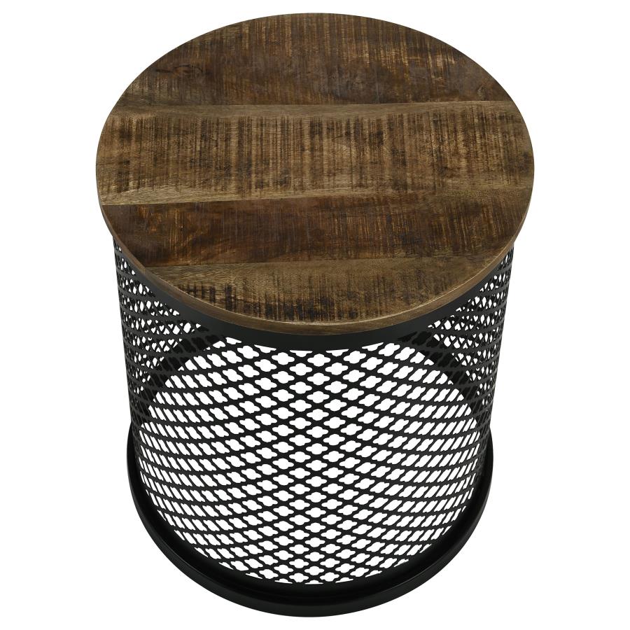 (image for) Aurora Round Drum Base Accent Side Table Natural and Black