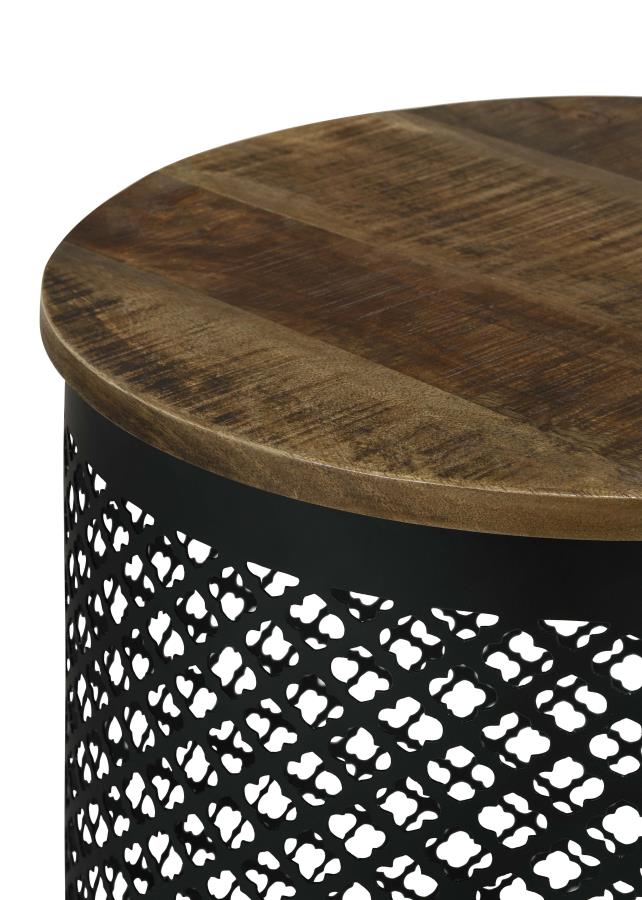 (image for) Aurora Round Drum Base Accent Side Table Natural and Black