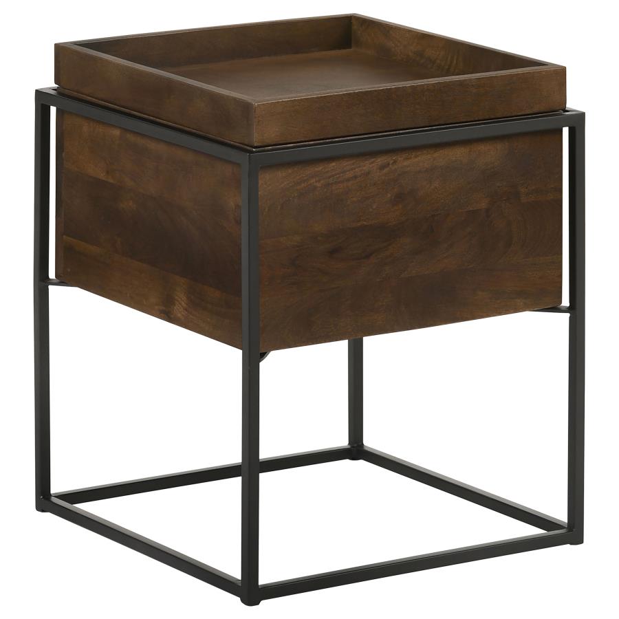 (image for) Ondrej Square Accent Side Table Removable Tray Dark Brown