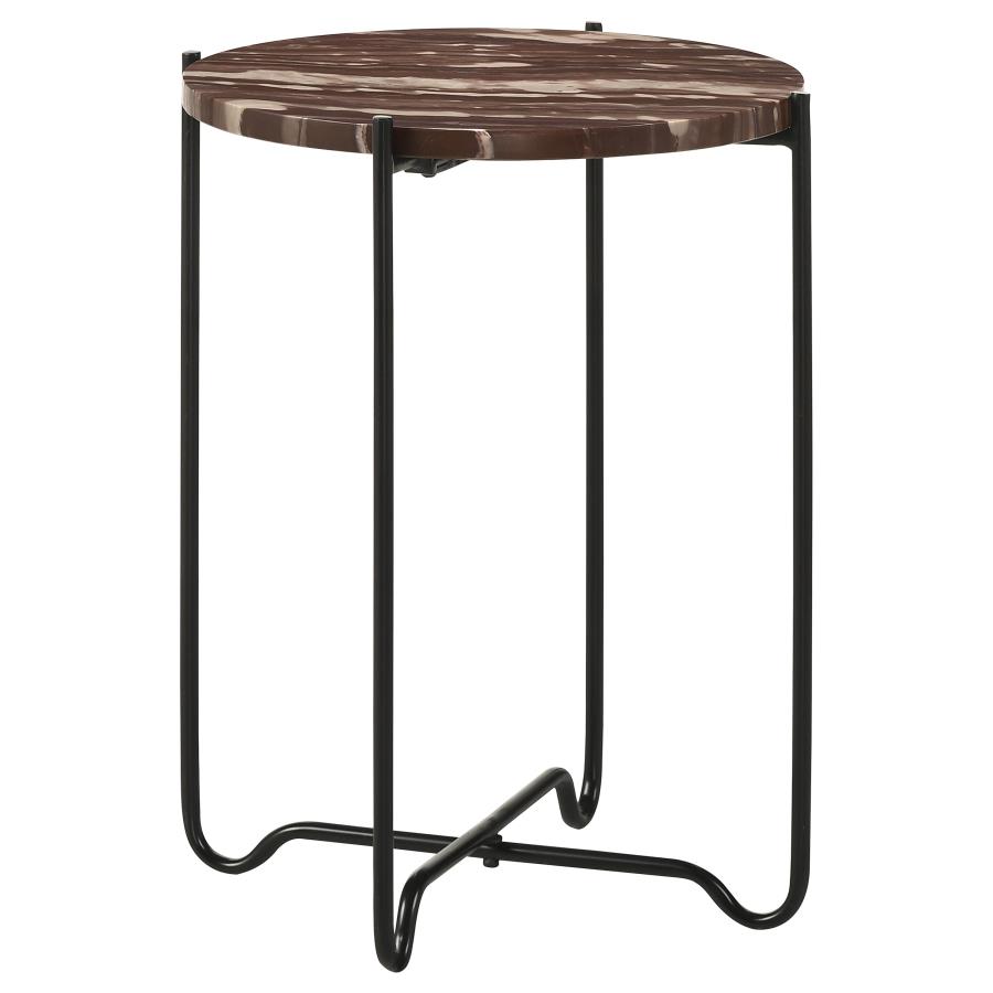 (image for) Latifa Round Marble Top Accent Side Table Red and Black