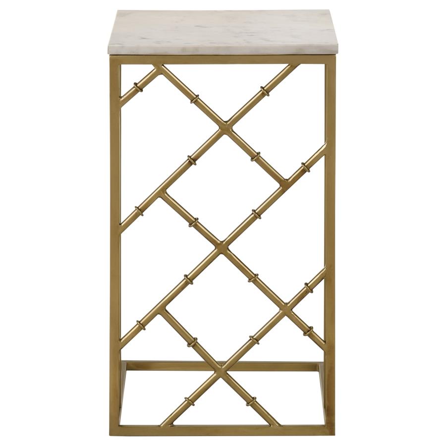 (image for) Angeliki Marble Top C-Shape Sofa Side Table Antique Gold